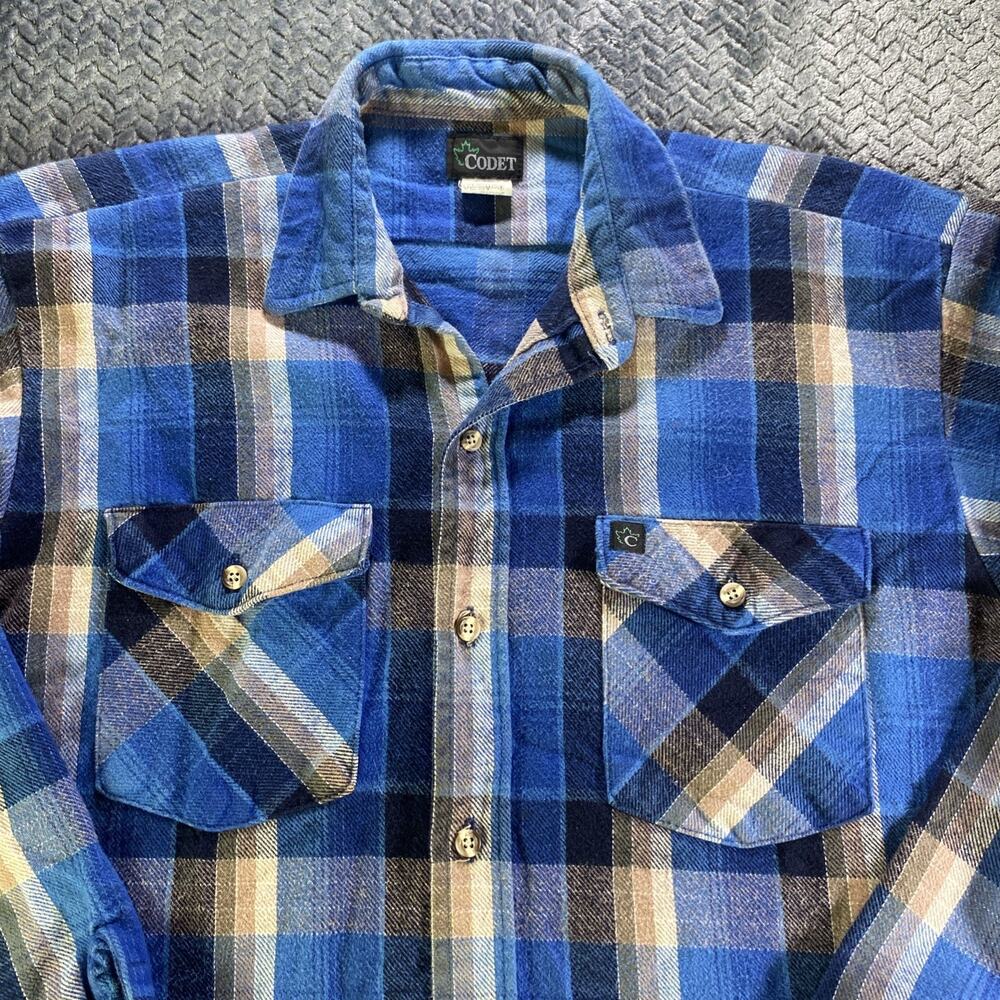 Vintage Codet Shirt Mens Large Tall Gray Blue Flannel Plaid Made in USA Workwear - Picture 2 of 9
